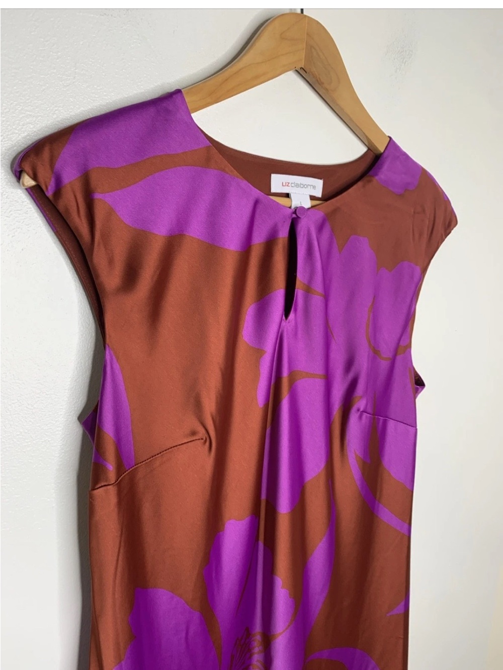 Liz Claiborne Satin Long Dress Size L Key Hole Coastal Evening Tropical Elegance - Picture 5 of 9